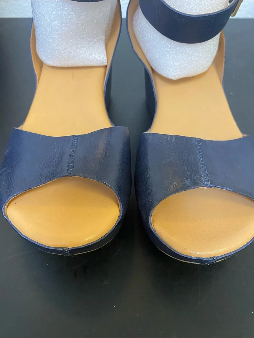 Kork-Ease Carolyne platform wedge sandals with an ankle strap in nave new 8